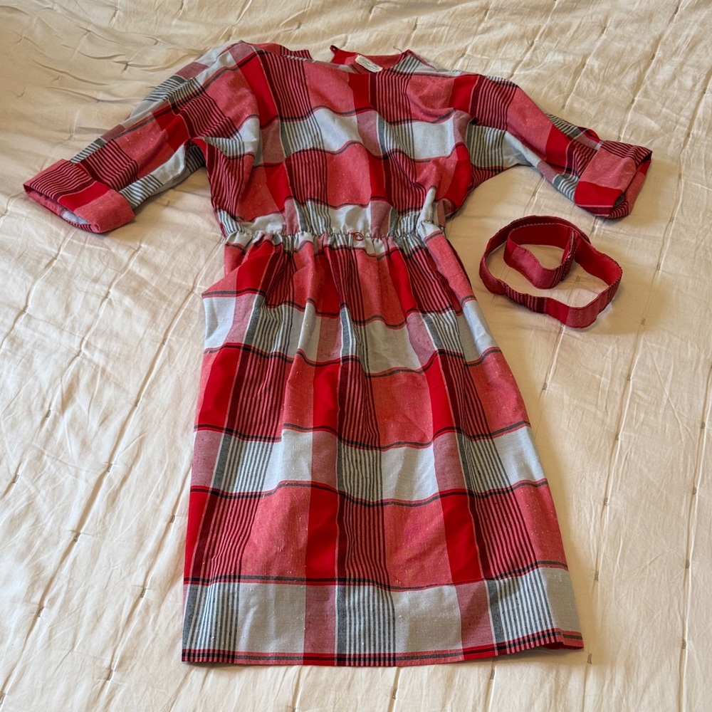 Vintage Red and Gray Plaid Dress with Matching belt